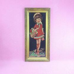VINTAGE ORJİNAL ÇERÇEVESİNDE ÇİÇEK SATICI KIZ ÇOCUK ELİŞİ GOBLEN TABLO