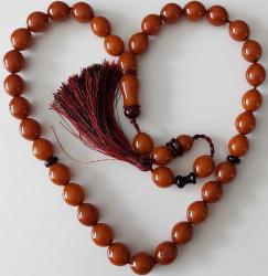 OSMANLI DÖNEMİ OBJEDEN YAPILMA KAHVERENGİ RENKLİ MÜTHİŞ İŞÇİLİKLİ MUHTEŞEM ÜÇ YEDEK DANELİ SIKMA KEHRİBAR TESPİH 1R1AA1R1 ÇOK NADİR