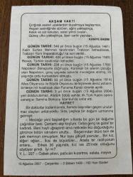 15 AĞUSTOS 2007 - TAKVİM YAPRAĞI - DOĞUM GÜNÜ HEDİYESİ - BÜYÜK SAATLİ MAARİF TAKVİMİ - YAHYA KEMAL - KANİYE BASIM - OPERA SANATÇISI SEMİHA BERKSOY VEFAT ETTİ - FATİH SULTAN MEHMET'İN TRABZON'U FETHETMESİ - NAPOLEON BONAPARTE'NİN DOĞUMU - PANAMA KANALI AÇILDI