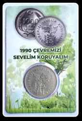 1990 - 1000 Lira (1.000/Bin) “Çevremizi Sevelim Koruyalım”  Tedavül Hatıra Para-1 (TCTHM-1) KM#996