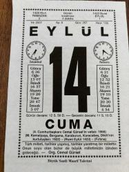14 EYLÜL 2007 - TAKVİM YAPRAĞI - DOĞUM GÜNÜ HEDİYESİ - BÜYÜK SAATLİ MAARİF TAKVİMİ - ORG.CEMAL GÜRSEL - HZ.MUHAMMED - OZAN MEHMED KEMAL VEFAT ETTİ - İYALYA'NIN VE DÜNYANIN EN BÜYÜK ŞAİRLERİNDEN DANTE ALİGHİERİ VEFAT ETTİ - 4.CUMHURBAŞKANI CEMAL GÜRSEL VEFAT ETTİ 1966