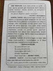 14 EYLÜL 2007 - TAKVİM YAPRAĞI - DOĞUM GÜNÜ HEDİYESİ - BÜYÜK SAATLİ MAARİF TAKVİMİ - ORG.CEMAL GÜRSEL - HZ.MUHAMMED - OZAN MEHMED KEMAL VEFAT ETTİ - İYALYA'NIN VE DÜNYANIN EN BÜYÜK ŞAİRLERİNDEN DANTE ALİGHİERİ VEFAT ETTİ - 4.CUMHURBAŞKANI CEMAL GÜRSEL VEFAT ETTİ 1966
