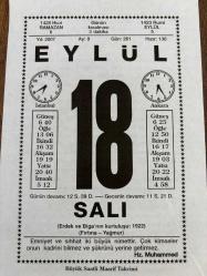 18 EYLÜL 2007 - TAKVİM YAPRAĞI - DOĞUM GÜNÜ HEDİYESİ - BÜYÜK SAATLİ MAARİF TAKVİMİ - HZ.MUHAMMED - DİNİ ÖĞÜTLER - JAPONYA SULARINDA GEMİMİZ BATTI - BÜYÜK MOSKOVA YANGINI