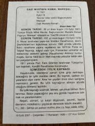 19 EYLÜL 2007 - TAKVİM YAPRAĞI - DOĞUM GÜNÜ HEDİYESİ - BÜYÜK SAATLİ MAARİF TAKVİMİ - ATATÜRK - İLHAMİ BEKİR TEZ- MUSTAFA KEMAL PAŞA'YA MAREŞALLIK RÜTBESİ VERİLDİ - İSTANBUL RASATHANESİ ŞEYHÜLİSLAM'IN KIŞKIRTMASIYLA 1580 DE YIKTIRILDI