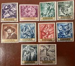 1966.TARİHİ YERLER. HEYKELLER.İSPANYA 10 LU SERİ PUL  DAMGASIZ