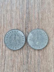 Nazi Almanyası Dönemi 1-5-10 Reichspfennig Orijinal Çinko Paralar – 11'li Lot