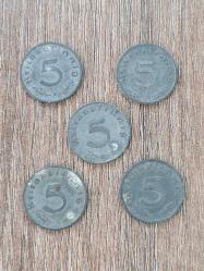 Nazi Almanyası Dönemi 1-5-10 Reichspfennig Orijinal Çinko Paralar – 11'li Lot