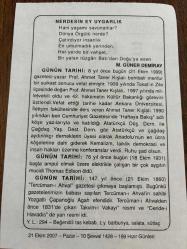 21 EKİM 2007 - TAKVİM YAPRAĞI - DOĞUM GÜNÜ HEDİYESİ - BÜYÜK SAATLİ MAARİF TAKVİMİ - PROF.DR. AHMET TANER KIŞLALI - M.GÜNER DEMİRAY - PROF.DR. AHMET TANER KIŞLALI SUİKASTE UĞRADI - THOMAS EDİSON VEFAT ETTİ - TERCÜMAN-I AHVAL BASILDI