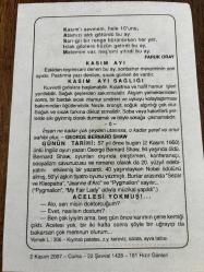 2 KASIM 2007 - TAKVİM YAPRAĞI - DOĞUM GÜNÜ HEDİYESİ - BÜYÜK SAATLİ MAARİF TAKVİMİ - ATATÜRK - FARUK ORAY - KASIM AYI SAĞLIĞI - İNGİLİZ OYUN YAZARI BERNARD SHAW ÖLDÜ