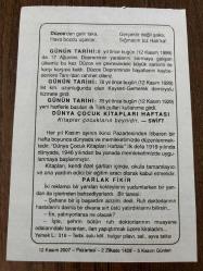 12 KASIM 2007 - TAKVİM YAPRAĞI - DOĞUM GÜNÜ HEDİYESİ - BÜYÜK SAATLİ MAARİF TAKVİMİ - RICHTER - DÜZCE DEPREMİ - TÜRK PULLARI KULLANIMA GİRDİ - KAYSERİ-GEMEREK DEMİRYOLU HİZMETE GİRDİ - DÜNYA ÇOCUK KİTAPLARI HAFTASI