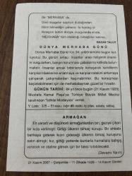 21 KASIM 2007 - TAKVİM YAPRAĞI - DOĞUM GÜNÜ HEDİYESİ - BÜYÜK SAATLİ MAARİF TAKVİMİ - TARIK Z.TUNAYA - NAZAN TALUY - DÜNYA MERHABA GÜNÜ - MUSTAFA KEMAL PAŞAYA İSTİKLAL MADALYASI VERİLDİ