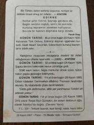 25 KASIM 2007 - TAKVİM YAPRAĞI - DOĞUM GÜNÜ HEDİYESİ - BÜYÜK SAATLİ MAARİF TAKVİMİ - MUSTAFA KEMAL ATATÜRK - FARUK ORAY - ŞAPKA DEVRİMİ KANUNU - EDİRNE DÜŞMAN İŞGALİNDEN KURTULDU - REŞAT NURİ GÜNTEKİN DOĞDU - ORHON KİTABELERİ DANİMARKALI DİL BİLİMCİ THOMSON TARAFINDAN OKUNDU
