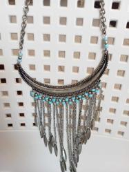 Alman gümüşü (Alpaga) Otantik takı seti Gümüş kaplama ve  turkuaz  gerdanlık ve küpe