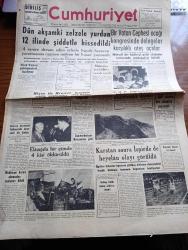 Cumhuriyet Gazetesi - 27 Temmuz 1959 - Dün Akşamki Zelzele Yurdun 12 İlinde Şiddetle Hissedildi Haritası - Bir Vatan Cephesi Ocağı Kongresinde Delegeler Karşılıklı Ateş Açtılar -  Başpiskopos Makarios Tenkitlere Cevap Verdi - Nixon Ve Hrutçef Tebliğ Neşrettiler - Demokrat Partili Vekiller CHP Ahirette Bile Yakamıza Yapışacak Dediler - Mahkeme Kararı Alınmadan Toplanan Kitap İnönü'ye Atılan Taş Ve Akisleri -  Kızıl Çin'in Amerikalılara 60. İhtarı - Ortadirek Yazan Yaşar Kemal Yazı Dizisi - Bir Hazin Macera Yazan Hasan Ali Yücel Köşe Yazısı -Vesaire Yazan Burhan Felek Köşe Yazısı - Devlet Tiyatrosu Yüzde 150 Zam Yaptı - Kaynana İle Gelin Ve Damadları Barıştırma Cemiyeti - 79 Yaşındaki Palyaçolar Kralı Carl Adrian Wettach Öldü - Haftalık Radyo Programı - Galatasaray Istanbul Kürek Şampiyonu Oldu - Amerikalı Antrenör Lucas - İstanbul Yelken Kulübünün Yelken Yarışları Dün Yapıldı - Turgay Kurt Fenerbahçe'ye Giriyor Fotoğrafı - Adana Demirspor Takımı Almanya'ya Gidiyor - Kınalıada 2 Burgaz 2