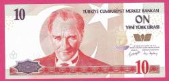 TURKEY 10 YTL 2005 P218 UNC PREFIX A36 621924 (TK 18 140) ÇİL