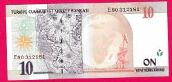TURKEY 10 YTL 2005 P218 UNC PREFIX E80 312181 (TK 18 138) ÇİL