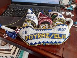 Kolleksiyonluk . Cezaevi işi boncuk FB simgeli Türk bayraklı  el işi gemi   35x23x10 cm  Belki Türkiye de tek
