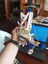 Kolleksiyonluk . Cezaevi işi boncuk FB simgeli Türk bayraklı  el işi gemi   35x23x10 cm  Belki Türkiye de tek