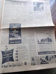 Cumhuriyet Gazetesi - 9 Mayıs 1955 - Kiralar Yazan Feridun Ergin Başmakale - Dün Demokrat Parti Kongrelerinde Bazı Hadiseler Oldu Fotoğraf -  Başvekil Adnan Menderes Bugün Yurda Dönüyor - Belgrad'da Tito'nun Başvekil Adnan Menderes Şerefine Verdiği Ziyafet Fotoğrafı - Makarios Tehditler Savuruyor - Ankara'da Anneler Günü Kutlanırken Fotoğrafı - Almanya NATO'ya Bugün Resmen Dahil Oluyor - Dün Floryada Denize Girenler Görüldü - Pazartesi Konuşmaları Yazan Bedri Rahmi Eyüboğlu - Hacı Kurye Yazanlar Nihal Karamağaralı Ve Va Nü Yazı Dizisi - Schiller Hatıra Madalyaları - Elektrikli Trenler Yakında Geliyor - Rus Savunma Bakanı Mareşal Zukof Amerikan Siyasetini Tenkit Ediyor - Bulanır Mı Bulanmaz Mı Yazan Burhan Felek Köşe Yazısı - Adalet Beşiktaş'ı 2 0 Mağlup Etti - Bisiklet Teşvik Yarışı - Bir Gecenin Aşkı Filmi Sümer Sinemasında - Beynelmilel Portreler Margaret Truman - İstanbul Zonguldak Arasında Elektrikli Tren İşletilecek - İstanbul Opereti Kiralar Serbest Olursa - Shell - Star Kamyon