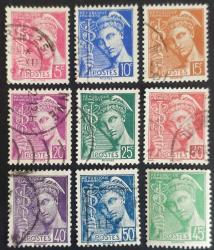 +++ FRANSA MERCURY   1938 LOT  9 ÇEŞİT  - DAMGALI (45C DAMGASIZ)