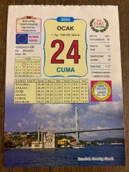 24 OCAK 2020 - TAKVİM YAPRAĞI - DOĞUM GÜNÜ HEDİYESİ - BÜYÜK SAATLİ MAARİF TAKVİMİ - İSTANBUL, ORTAKÖY CAMİİ - KOMŞULAR - İNCİR - KUŞBURNU PELTESİ
