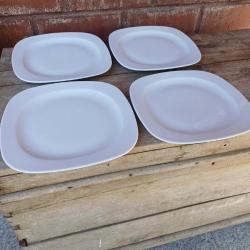 Düz Beyaz Porselen Kare Servis Tabak Seti,,4 lu