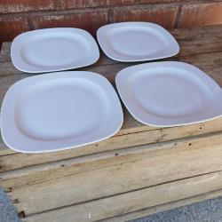 Düz Beyaz Porselen Kare Servis Tabak Seti,,4 lu