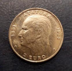 TC, ATATÜRK (1881-1938) 2 EURO/500.000 Lira Hatıra Parası. 1998 Darphane (Bakır/Nikel)