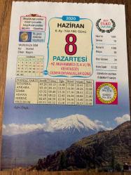 8 HAZİRAN 2020 - TAKVİM YAPRAĞI - DOĞUM GÜNÜ HEDİYESİ - BÜYÜK SAATLİ MAARİF TAKVİMİ - Ağrı Dağı - HZ. MUHAMMED'İN VEFATI - MUHLİS BEY - FIRINDA MAKARNA - 632- Hz. Muhammed (Hicri; 11'inci yıl, 13 rebiyülevvel) miladi takvime göre bugün vefat etti - 2003- 