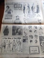 Cumhuriyet Pazar Gazetesi - 21 Aralık 1952 - Hadiselerden İlhamlar Bir Kan Davası - Renkli Karikatür - İstanbul Oyuncak Tufanı Altında Yazanlar Faruk Fenik - Kat Mülkiyeti Ve Faydalarıyla Mahzurları - Haftanın Şakaları Yazan Burhan Felek - Arabistan Asrileşiyor - Münevver Coşkunla Mahir Özerdem Deli Filminde Fotoğraf - Parlak Zafer Filminin Kötü Kalpli Yıldızı Julia Adams Fotoğrafı - En Sevdiğim Rol Settar Körmükçü Anlatıyor Fotoğraf - Ann Sheridan'ın Son Resimlerinden Biri - Delideki Dans Sahnelerinin Yıldızı Annie Bal Fotoğrafı - 1953 Yılbaşı Hazırlıkları - Kadın Ev Moda Köşesi - Boş Vaktinizi Hoş Geçirmek İçin Eğlence Köşesi - Kadın Katiller 3 Yazan Feyyaz Tokar - Bir Mecmuanın Hikayesi Yazan Metin Ergin - Nezleye Çare Bulmak İçin Yeni Denemelerde Girişiliyor - Gisele Pascal Ve Uğruna Tahtını Feda Edecek Olan Prens Rainieri
