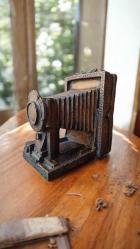 vintage körüklü fotoğraf makinesi görünümlü metal biblo & 13x12x7 cm