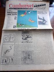 Cumhuriyet Pazar Gazetesi - 14 Aralık 1952 -  Yedi Dakika Yazan Doğan Nadi - Renkli Karikatür -Amerika'daki Rus Casusluk Teşkilatı Nasıl Kuruldu - Graf Von Spee Faciasının Yıldönümünde - Döğüşmeden Ölüme Mahkûm Edilen Gemi  Yazan Samih Nafiz Tansu - Adnan Menderes -  Her Şeyi Olan Kız Elizabeth Taylor  Fotoğraf - Dünya Edebiyatından Seçme Hikayeler Hayatın Ötesi Yazan Barabas Pal - Haftanın Şakaları Hazret'in Emri Yazan Burhan Felek - En Güzel Gülen Artist Valery Hobson  Fotoğraf - Bizim Yıldızlar Hümaşah Hiçan Fotoğrafı - Vera Ellen Saf Kız Rolünde Fotoğrafı - Ingrid Bergman Mesud Değil Mi  Fotoğrafı - Kadın Ev Moda - Basmalar Nasıl Yıkanmalıdır - Ankara Devlet Operası Yeni Bir Eser Hazırlıyor -  Yeni Hidrojen Bombası Atom Bombasına Niçin Tercih Ediliyor - Kadın Katilleri 2  Yazan Feyyaz Tokar - Dünyanın En Güzel Dağını Claude Kogan İle Nicole Leininger İsimli İki Kadın Fethetti - Kanını Vererek Yaşayan Köpek