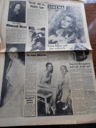 Cumhuriyet Pazar Gazetesi - 14 Aralık 1952 -  Yedi Dakika Yazan Doğan Nadi - Renkli Karikatür -Amerika'daki Rus Casusluk Teşkilatı Nasıl Kuruldu - Graf Von Spee Faciasının Yıldönümünde - Döğüşmeden Ölüme Mahkûm Edilen Gemi  Yazan Samih Nafiz Tansu - Adnan Menderes -  Her Şeyi Olan Kız Elizabeth Taylor  Fotoğraf - Dünya Edebiyatından Seçme Hikayeler Hayatın Ötesi Yazan Barabas Pal - Haftanın Şakaları Hazret'in Emri Yazan Burhan Felek - En Güzel Gülen Artist Valery Hobson  Fotoğraf - Bizim Yıldızlar Hümaşah Hiçan Fotoğrafı - Vera Ellen Saf Kız Rolünde Fotoğrafı - Ingrid Bergman Mesud Değil Mi  Fotoğrafı - Kadın Ev Moda - Basmalar Nasıl Yıkanmalıdır - Ankara Devlet Operası Yeni Bir Eser Hazırlıyor -  Yeni Hidrojen Bombası Atom Bombasına Niçin Tercih Ediliyor - Kadın Katilleri 2  Yazan Feyyaz Tokar - Dünyanın En Güzel Dağını Claude Kogan İle Nicole Leininger İsimli İki Kadın Fethetti - Kanını Vererek Yaşayan Köpek