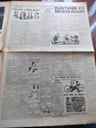 Cumhuriyet Pazar Gazetesi - 25 Mayıs 1952 - Yedi Dakika Yazan Doğan Nadi - Renkli Karikatür - Bir Ressamın Atelyesinde Doğan Yeni Bir Sanat Kolu Yazmacılık Yazan Yaşar Kemal - Cebelitarık Maymunları ve Eski Bir Efsane - Haftanın Şakaları Yazan Burhan Felek - Fethin 500. Yıldönümünde İstanbul'da Çiçek Bayramı Çizimi - Sanatlarını Analarına Havalarına Borçlu Olan Meşhur Artistler -  Cumhuriyet Hollywood'da Yazan Haluk Durukal - Joan Crawfordla Kulüpte Bir Gece Fotoğraf - Yeni İngiliz Artistlerinden Joan Collins 18 Yaşına Bastı Fotoğrafı - Terence Morgan Ve Dört Güzel Kız Fotoğrafı - Şehrin Göbeğinde Bir Köy Düğünü Yazan Kazım Kip - Dünya Etrafında Kurulacak Olan Suni Ay Naylondan Yapılacak - Alman Casusunun Şifre Defteri Nasıl Ele Geçirildi Yazan Feyyaz Tokar - Sanat Şaheserler Ve İlhan Perileri Yazan Cenap Ozankan - Hikaye Dünyanın En Mesut Adamı Yazan Albert Maltz - Zihin Sporları - Ev Kadın Moda Köşesi - Londra New York Ve Paris Yaz Modelleri - İster İnan İster İnanma Çizen Ripley