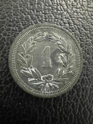 İsviçre 1 Rappen 1942. İkinci Dünya Savaşı Dönemi Çinko. Orijinal Koyu Gri Renk.