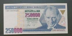 7 Emisyon C 46 465615 Seri 250 Bin Lira Çil altı