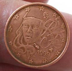 1999 FRANSA 1 EURO CENT ORİJİNAL MADENİ PARASI 1CCC1E NADİR