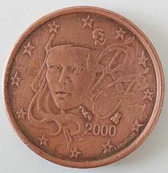 2000 FRANSA 1 EURO CENT ORİJİNAL MADENİ PARASI ĞĞĞ1R1 NADİR