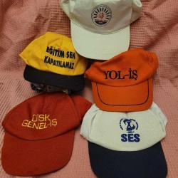 KOLEKSİYONDAN. SENDİKA ŞAPKALARI LOTU. KOLEKSİYONDAN ÇIKMADIR.