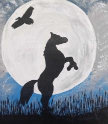İMZASIZ ORİJİNAL GECE DOĞA VE AY MANZARALI YAĞLIBOYA TABLO.  TUVAL ÜZERİNE RESMEDİLMİŞTİR.  34,5  X 49,5 CM. KONDİSYON YÜKSEK