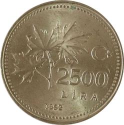 Türkiye Cumhuriyet 1992 Yılı 2500 Lira Tura'ya Göre Düz 7897