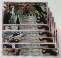 Almanya, Reich Nazi Dönemi A. Hitler Temalı. 1.000/5.000/10.000/50.000/100.000/500.000 Mark Fantezi Para. (Çil)