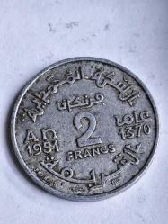 2 Franc 1951 Fas Morocco Orjinal Para