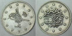 V. MEHMED REŞAD GÜMÜŞ 2 KURUŞ 1327/3. KOSTANTİNİYYE DARBI.  OSMANLI İMPARATORLUĞU.