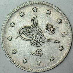 V. MEHMED REŞAD GÜMÜŞ 2 KURUŞ 1327/3. KOSTANTİNİYYE DARBI.  OSMANLI İMPARATORLUĞU.