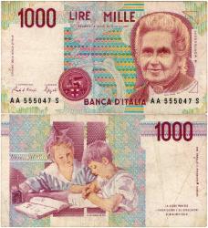 P#114a.1 İtalya 1000 Lire 1990 ÇT+ (AA-55)