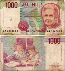 P#114a.1 İtalya 1000 Lire 1990 Temiz