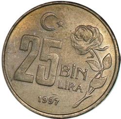 Türkiye Cumhuriyeti  1997 Yılı 25 Bin Lira Tura'ya Göre Düz 8112