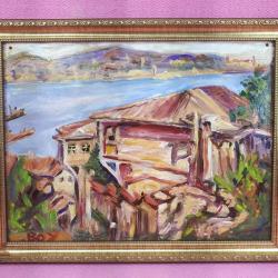 VINTAGE BOĞAZİÇİ MANZARASI TEMALI İMZALI YAĞLIBOYA RESİM