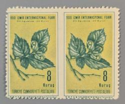 1950 İZMİR ENTERNASYONAL FUARI 8 kuruş Dantel Erörü Per, Zamkında Sarı Lekeler Var